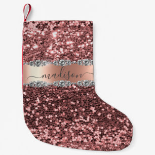 Christmas Glitter Diamond Glam Pink Personalised Small Christmas Stocking