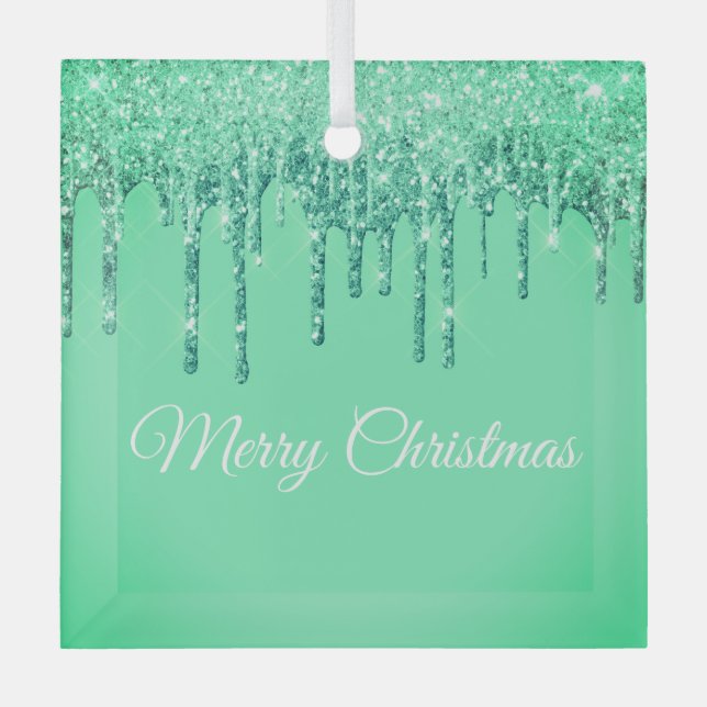 Christmas Glitter Drip Merry Christmas Glass Ornam Glass Tree Decoration (Front)