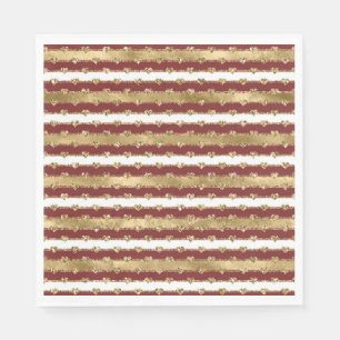 Christmas Glitter Gold Red Hearts Stripes Napkin