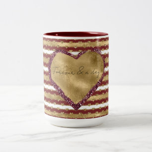 Christmas Glitter Gold Red Hearts Stripes Two-Tone Coffee Mug
