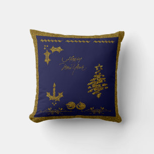 Christmas Glitter Holly Twig, ornaments, candle Cushion