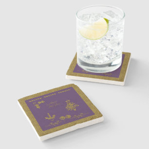 Christmas Glitter Holly Twig, ornaments, candle Stone Coaster