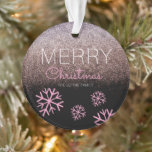 Christmas Glitter Pink Snowflakes Black Ornament<br><div class="desc">Merry Christmas Themed Snowflakes</div>