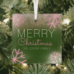 Christmas Glitter Pink Snowflakes Glass Ornament<br><div class="desc">Merry Christmas Themed Snowflakes</div>