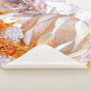 Christmas Glitter Pink & White Ball Sherpa Blanket
