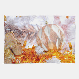 Christmas Glitter Pink & White Ball Tea Towel