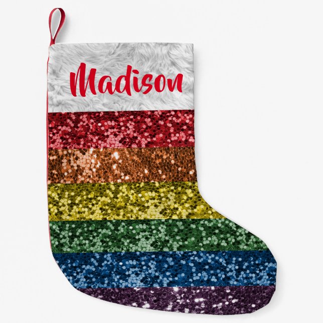 Christmas Glitter Rainbow Pride Personalised Small Christmas Stocking (Front)