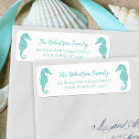 Christmas Glitter Seahorses Aqua Return Address<br><div class="desc">These coastal Christmas themed return address labels feature an aqua blue glitter seahorse on each side of the name and address. Check out the collection for matching products and other colorways,  or message me through Zazzle Chat if you need a special matching product.</div>