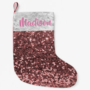 Christmas Glitter Sequin Glam Pink Personalised Small Christmas Stocking