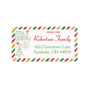 Christmas Glitter Vintage Air Mail Shipping Label