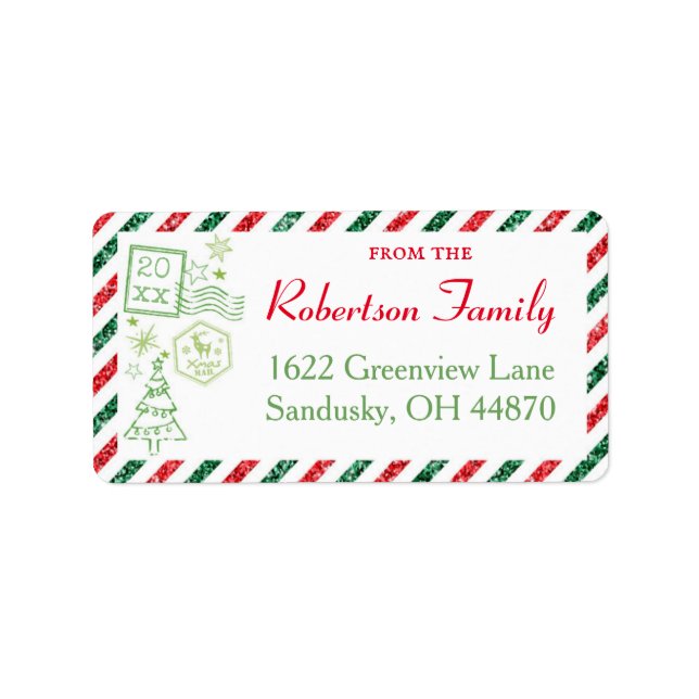Christmas Glitter Vintage Air Mail Shipping Label (Front)