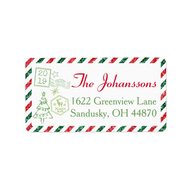 Christmas Glitter Vintage Air Mail Shipping Label (Front)