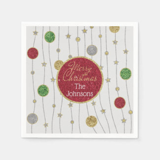 Christmas Glittery Colourful Ornaments Napkin