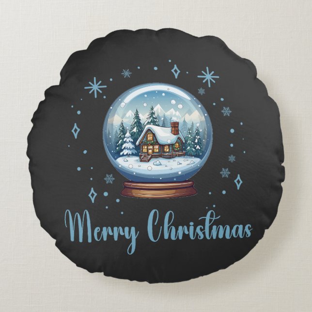 Christmas Globe Snow Magic Round Cushion (Front)