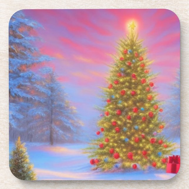 Christmas glory decorated Christmas tree in nature Coaster (Front)