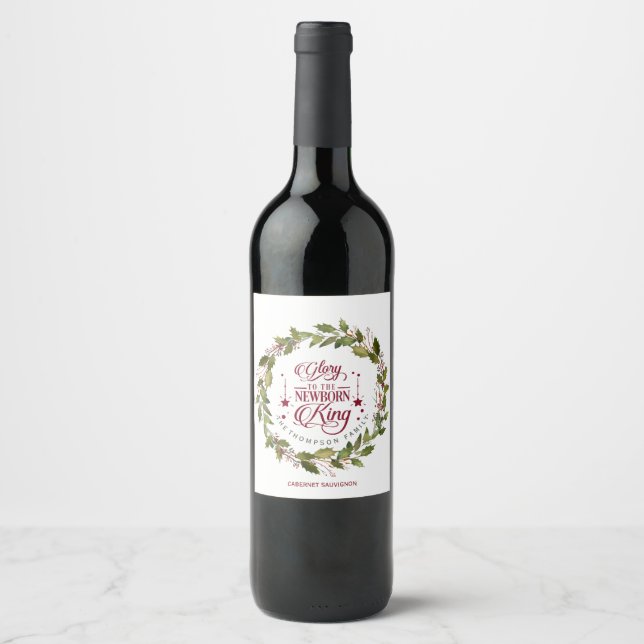 Christmas Glory to the New Born King Monogram Wine Label (Front)