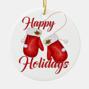 Christmas Gloves Happy Holidays Round Ornament