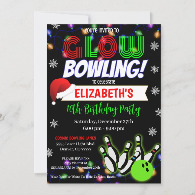 Christmas Glow Bowling Party Invitation (Front)