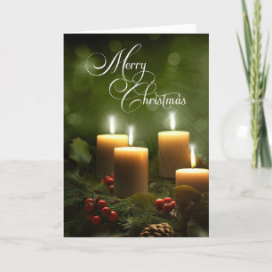 Christmas Glowing Candles with Pine and Berries Holiday Card