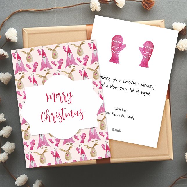 Christmas Gnome And Reindeer With Gloves Holiday Card (Creator Uploaded)