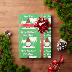 Christmas gnome cartoon with palm trees unique wrapping paper