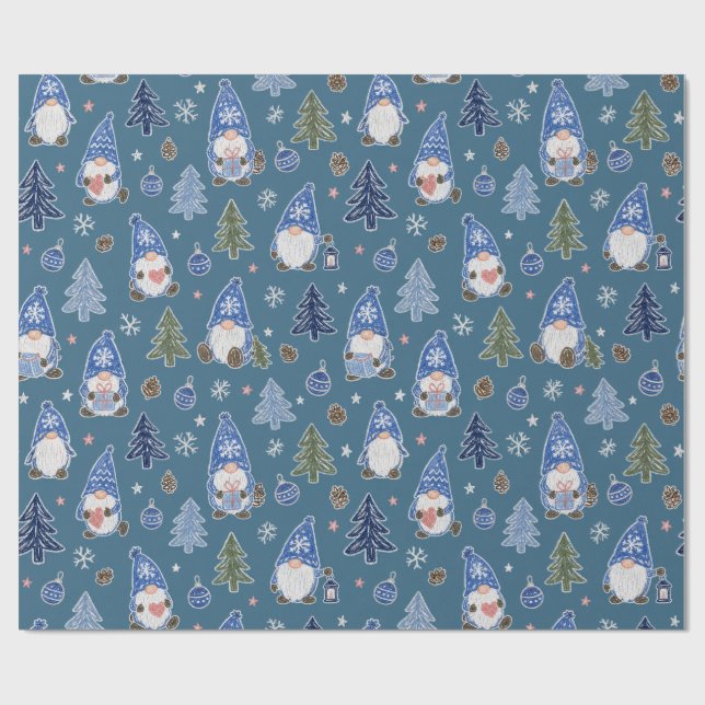Christmas Gnome Christmas Tree Pattern Wrapping Paper (Flat)