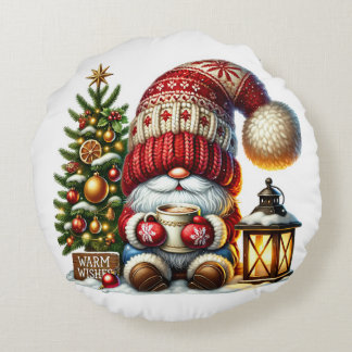 Christmas gnome cosy Christmas cosy gnome Wishes Round Cushion