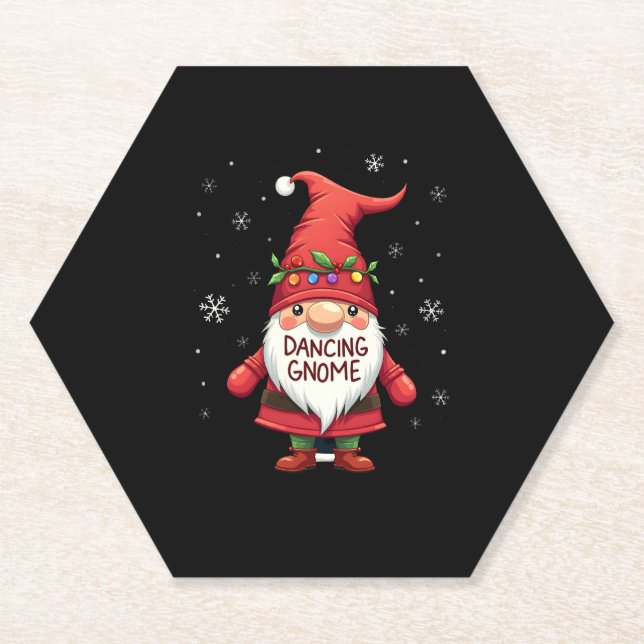 Christmas Gnome Dancing Gnome Family Christmas (1) Paper Coaster (Front)