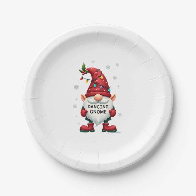 Christmas Gnome Dancing Gnome Family Christmas (2) Paper Plate (Front)