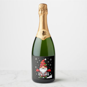 Christmas Gnome Dancing Gnome Family Christmas (4) Sparkling Wine Label