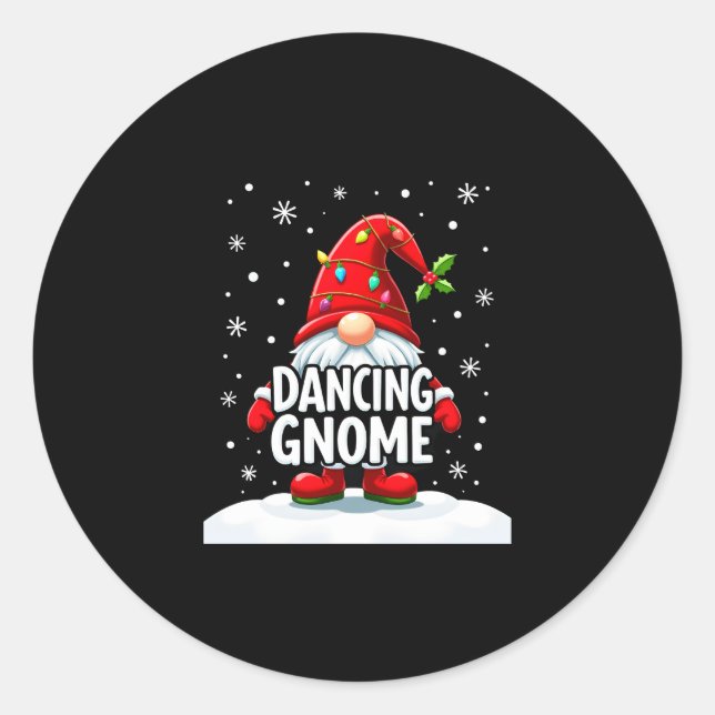 Christmas Gnome Dancing Gnome Family Christmas (5) Classic Round Sticker (Front)