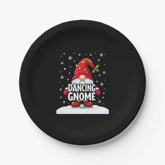 Christmas Gnome Dancing Gnome Family Christmas (5) Paper Plate (Front)