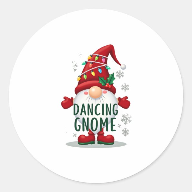 Christmas Gnome Dancing Gnome Family Christmas (6) Classic Round Sticker (Front)