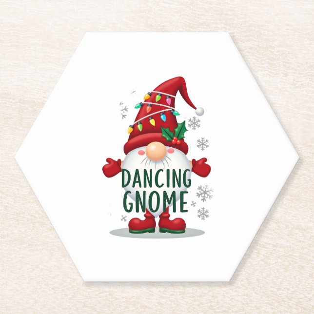 Christmas Gnome Dancing Gnome Family Christmas (6) Paper Coaster (Front)