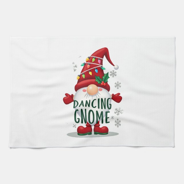Christmas Gnome Dancing Gnome Family Christmas (6) Tea Towel (Horizontal)