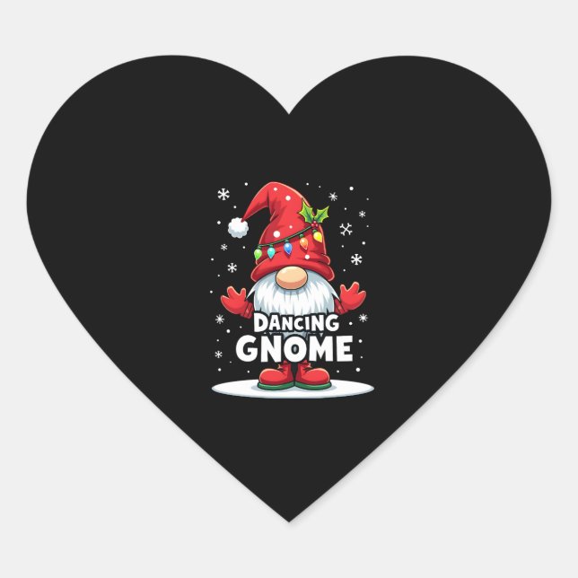 Christmas Gnome Dancing Gnome Family Christmas (7) Heart Sticker (Front)