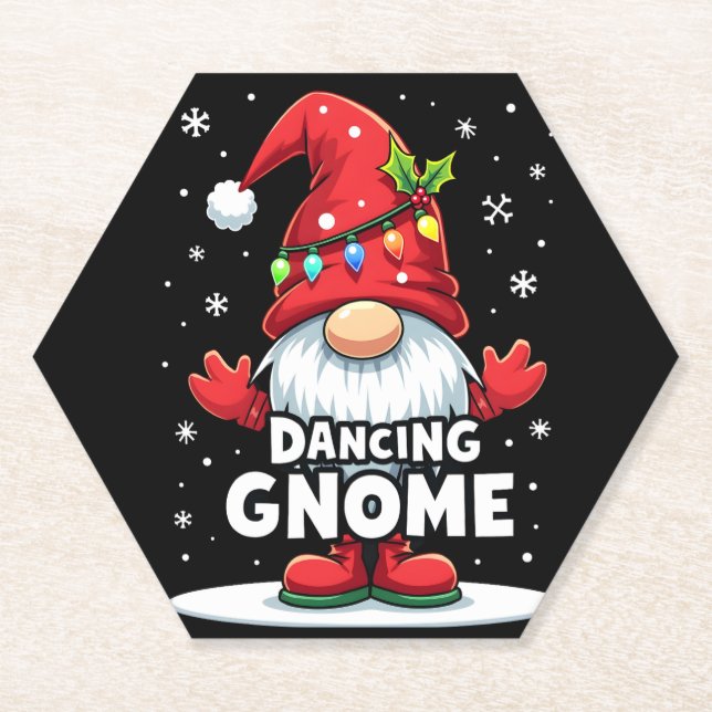 Christmas Gnome Dancing Gnome Family Christmas (7) Paper Coaster (Front)