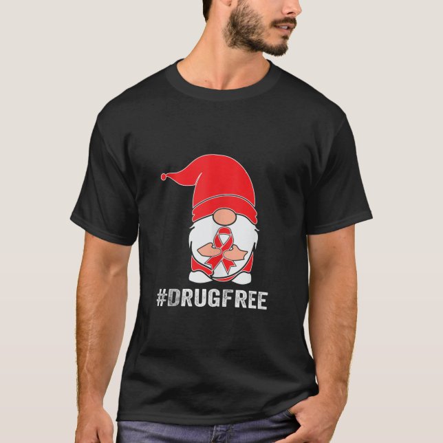 Christmas gnome drug free just say no wear red rib T-Shirt (Front)