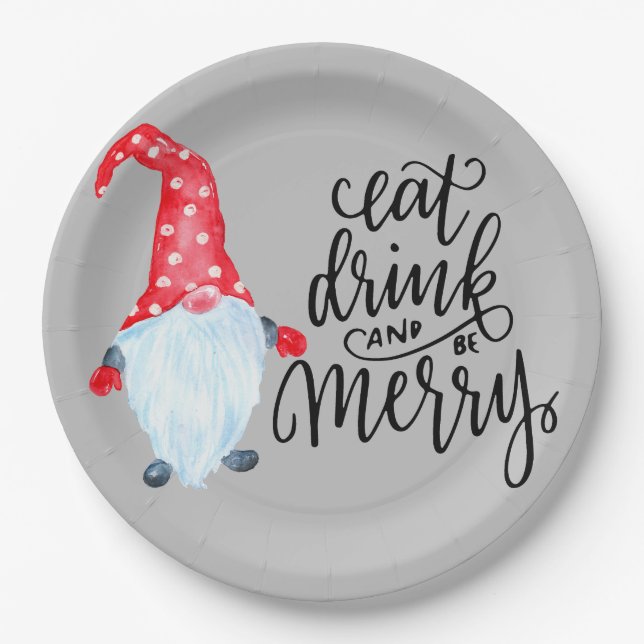 Christmas Gnome Eat Drink Be Merry  Paper Plate (Front)