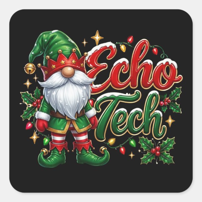 Christmas Gnome Echo Tech Square Sticker (Front)