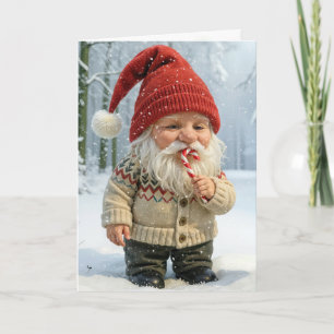 Christmas Gnome Enjoying a Candy Cane Card
