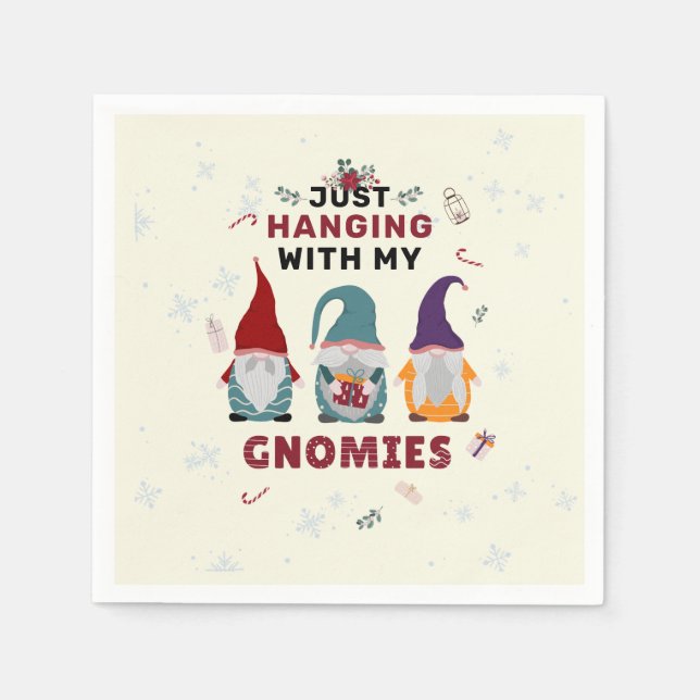 Christmas Gnome Family Cute Hanging Out Gnomies Napkin (Front)