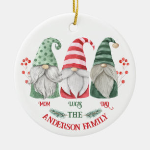Christmas gnome family name kids ceramic tree decoration