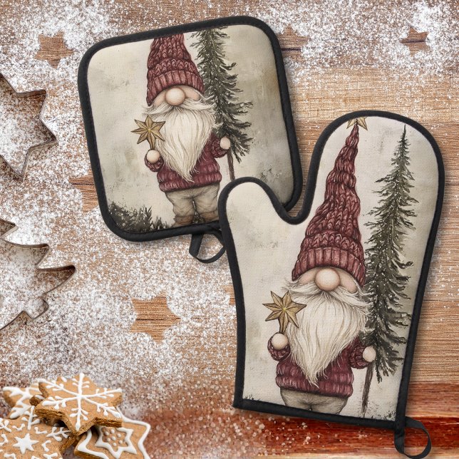 Christmas Gnome for the Holidays Oven Mitt & Pot Holder Set (Creator Uploaded)