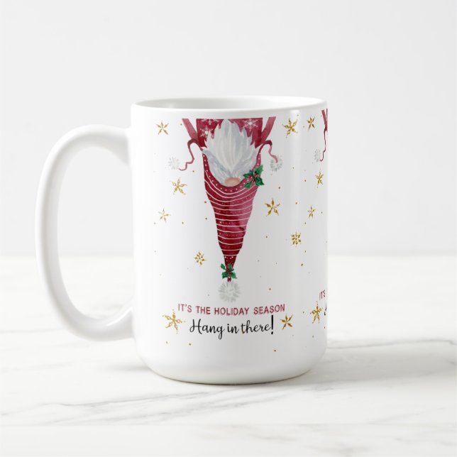 Christmas Gnome Funny Hang in There Snowflakes Coffee Mug (Left)