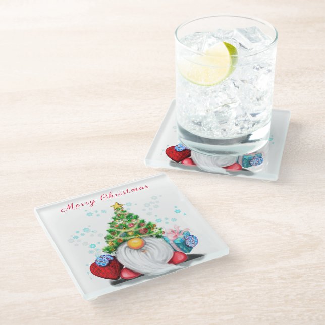 Christmas Gnome Glass Coaster (Angled)