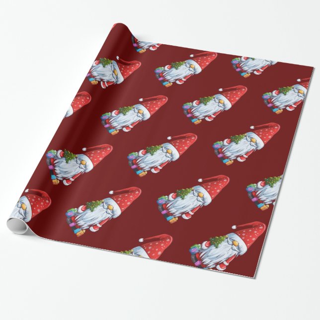 Christmas Gnome Gonk Dressed In A Festive Outfit Wrapping Paper (Unrolled)