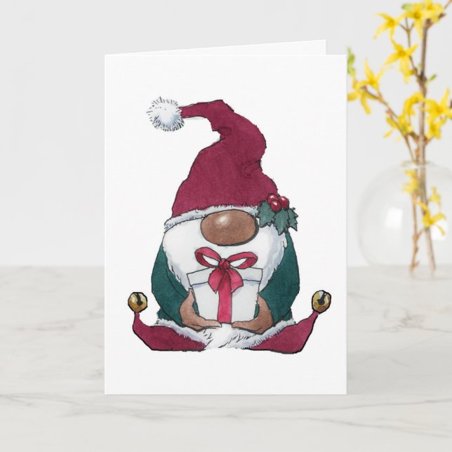 Christmas Gnome greeting card (Yellow Flower)
