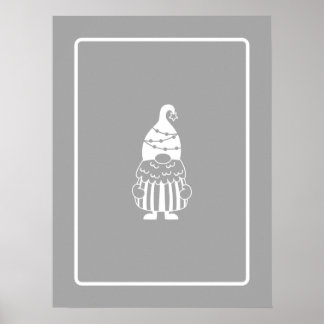 Christmas gnome Hamptons classic grey & white Poster