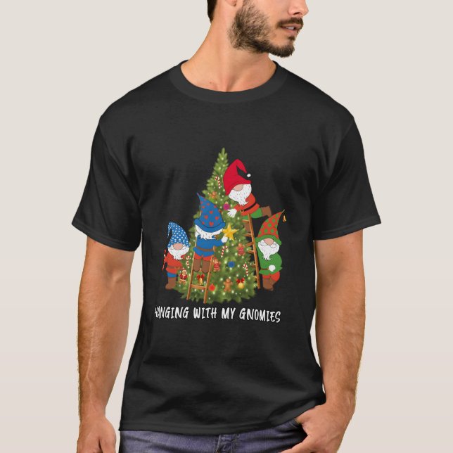 Christmas Gnome Hanging With My Gnomies Funny Tree T-Shirt (Front)